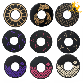 RESIN | Shinai Tsuba Đen Họa Tiết Nhật – Sakura / Katsumushi / Nichirin / Shippō 